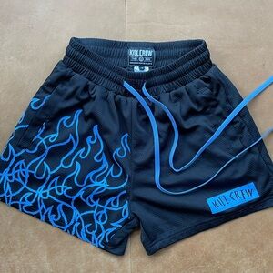 Kill Crew Muay Thai blue flame athletic shorts